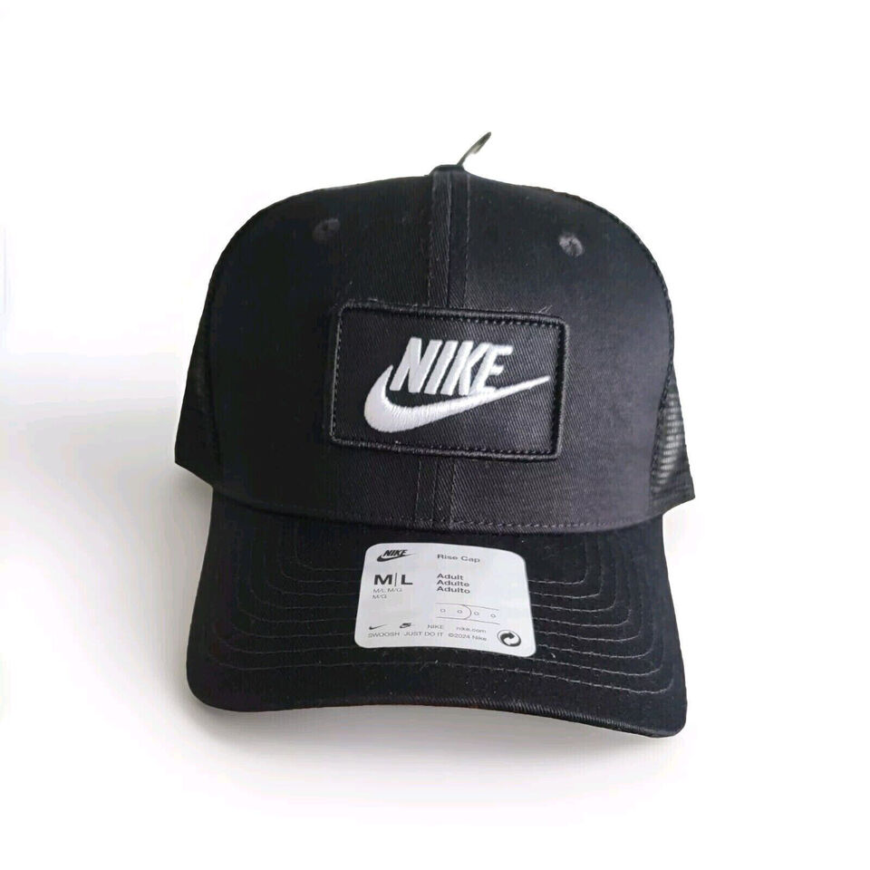 Nike Just Do it Unisex L/XL Rise Snapback Trucker Cap Hat Black White